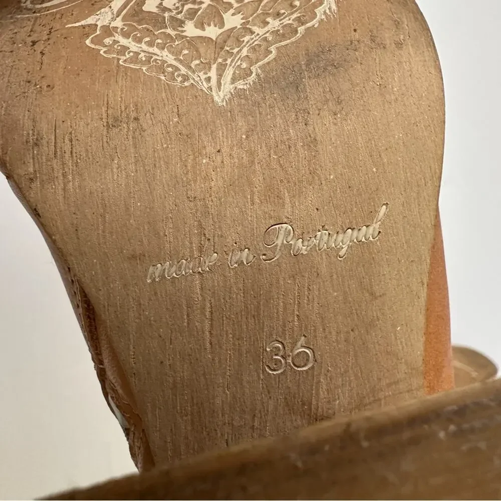 Free People Nicola Chunky Leather Booties SZ 6/36 Tan Block Heel Ankle Boots Zip - Picture 12 of 12